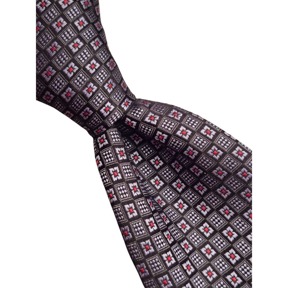Canali 1934 Recent Mens Silk Tie Purple Silver Red Geometric Medallion Italy